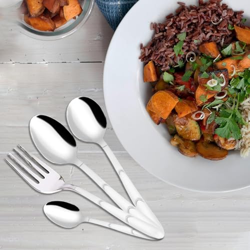 Parage 25 Pieces Blossom Premium Stainless Steel Cutlery Set for Home & Kitchen (Contains: 6 Table Spoons, 6 Forks, 6 Tea Spoons, 6 Soup Spoons, 1 Stand), Spoon Set for Dining Table Stylish, Silver - Image 3