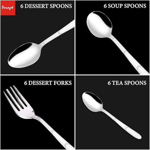 Parage 25 Pieces Blossom Premium Stainless Steel Cutlery Set for Home & Kitchen (Contains: 6 Table Spoons, 6 Forks, 6 Tea Spoons, 6 Soup Spoons, 1 Stand), Spoon Set for Dining Table Stylish, Silver - Image 4