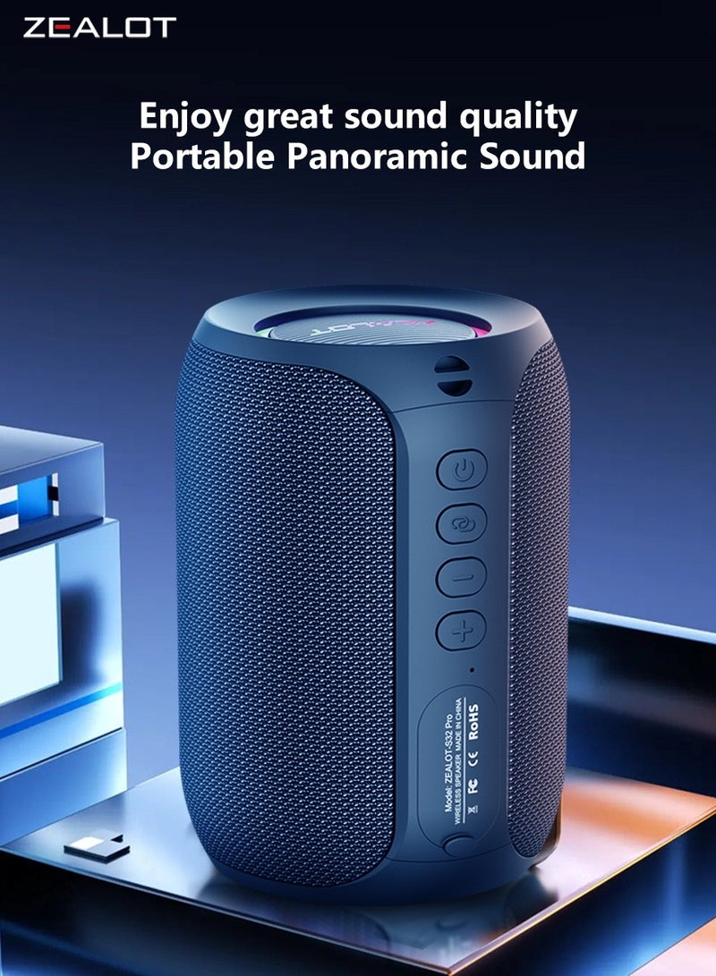 ZEALOT S32 Pro Bluetooth Speaker, Outdoor Portable Subwoofer Pure Sound Booming Bass,Loud Stereo Dual Pairing Speaker, AUX TF Card USB Connect, Mobile Phone/ Tablet/ TV/ Laptop