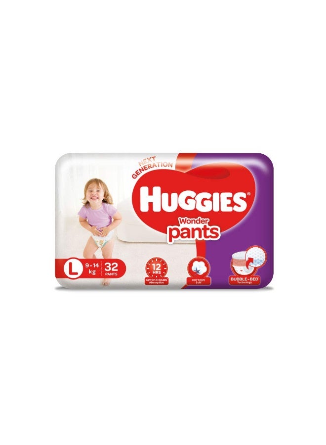 Huggies Wonder Pants Large (L) Size Baby Diaper Pants, with Bubble Bed Technology for comfort, (9 kg - 14kg) (32 count)