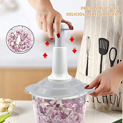 CELLEBII Multipurpose Push Chopper Quick Easy 6 Blades Manual HandPress Food and Vegetable Chopper and Mixer Multicolor - Image 4