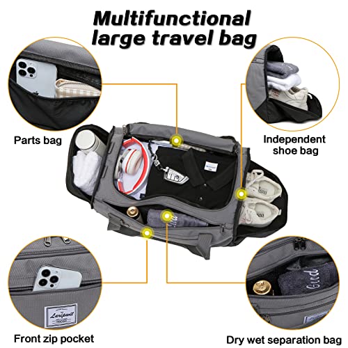 Laripwit Travel Duffle Bag for men 40L Medium Sports Gym Bag with Wet Pocket & Shoes Compartment Weekender Overnight Backpack for Traveling Duffel Bag Backpack for Women, Gray - Image 4