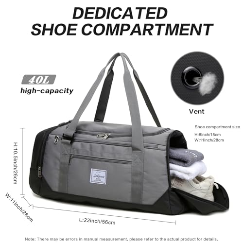Laripwit Travel Duffle Bag for men 40L Medium Sports Gym Bag with Wet Pocket & Shoes Compartment Weekender Overnight Backpack for Traveling Duffel Bag Backpack for Women, Gray - Image 5