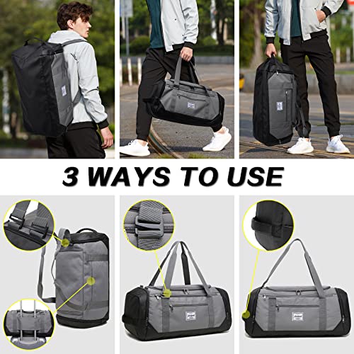 Laripwit Travel Duffle Bag for men 40L Medium Sports Gym Bag with Wet Pocket & Shoes Compartment Weekender Overnight Backpack for Traveling Duffel Bag Backpack for Women, Gray - Image 3