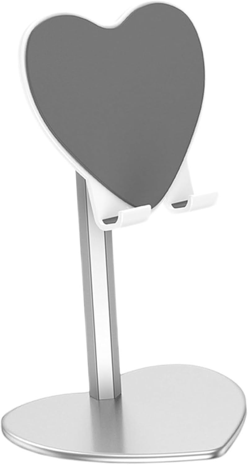 Heart Shaped Tablet Stand Flexible Metal Phone Support Bracket for Desk Durable Shockproof Design for Home Office Use Compatible with Ipad and Smartphones Silver - Image 1