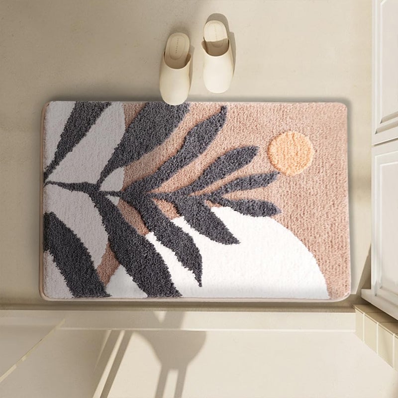 mamrug Bath mat Rug Boho Plant Abstract Art Brown Washable Bathroom Rugs,Non-Slip Shaggy Water Absorbent Flocking Microfiber Soft Fluffy Botanical Bathmats Doormats Rectangle Small 15x23 inch - Image 2