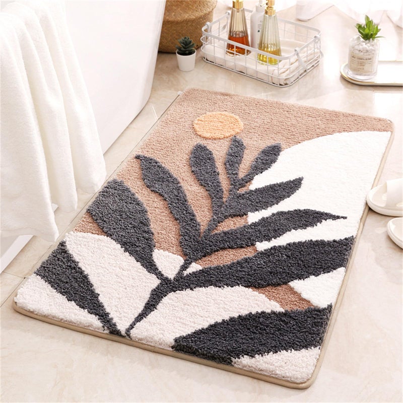 mamrug Bath mat Rug Boho Plant Abstract Art Brown Washable Bathroom Rugs,Non-Slip Shaggy Water Absorbent Flocking Microfiber Soft Fluffy Botanical Bathmats Doormats Rectangle Small 15x23 inch - Image 1