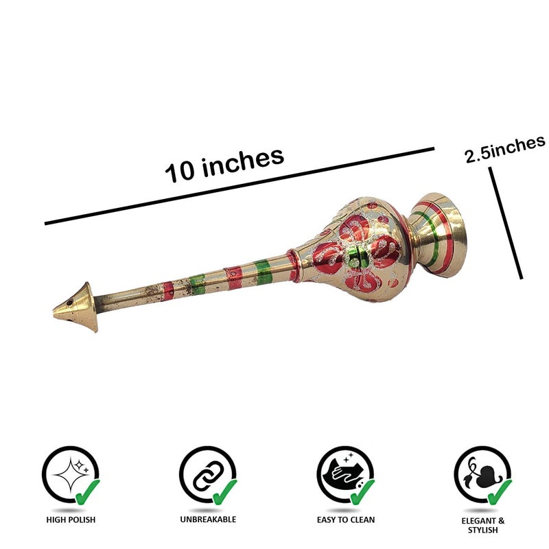 Saubhagya Saubhagya Pure Brass Gulab Pash Rose Water Holy Water and Perfume Sprinklers Gangajal Spray Bottle for PoojaPuja Mandir Temple Gold 10 inches 2piece Color  - Image 3