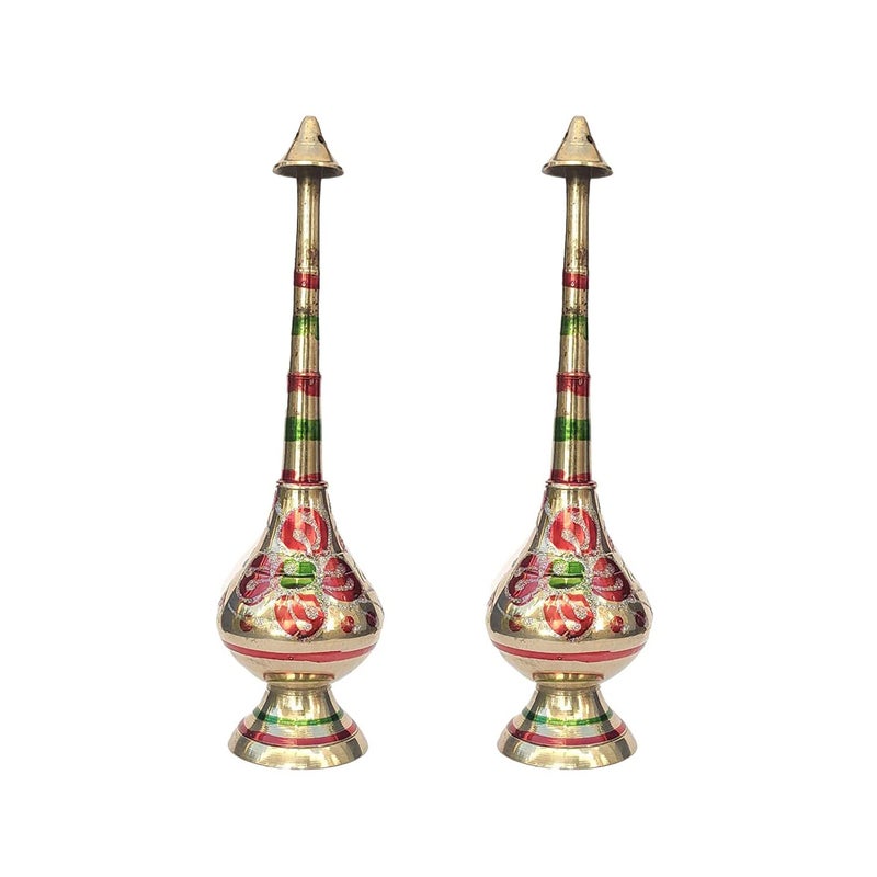 Saubhagya Saubhagya Pure Brass Gulab Pash Rose Water Holy Water and Perfume Sprinklers Gangajal Spray Bottle for PoojaPuja Mandir Temple Gold 10 inches 2piece Color  - Image 1