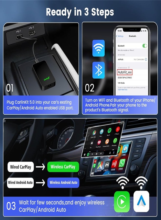 Carlinkit Experience the Ultimate Wireless Dongle - 2Air Latest Model 5.0 Adapter with Siri/Google Assistant, Designed for Vehicles Equipped with Factory Wired CarPlay/Android Auto - Image 3