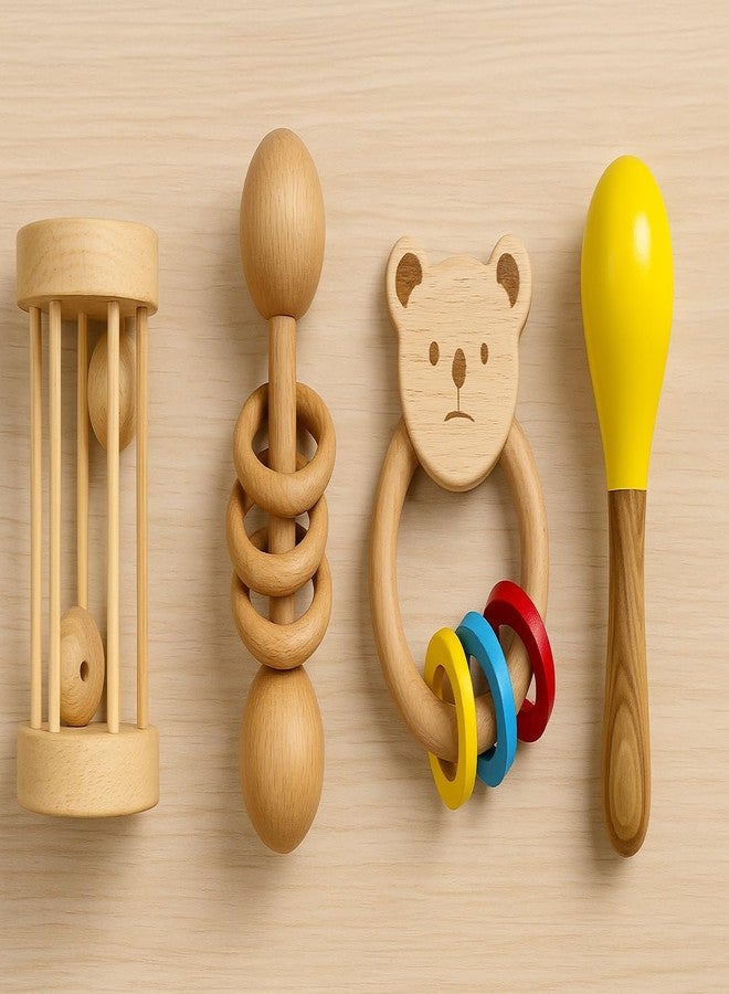 ZIKKU Wooden Rattle Toys Combo for Baby & Kids (6-36 Months) | Maracas, Egg Shaker and Others | Montessori Sensory Sound Toys | Non-Toxic Wooden Toys for Babies & Toddlers (Red) - Image 3