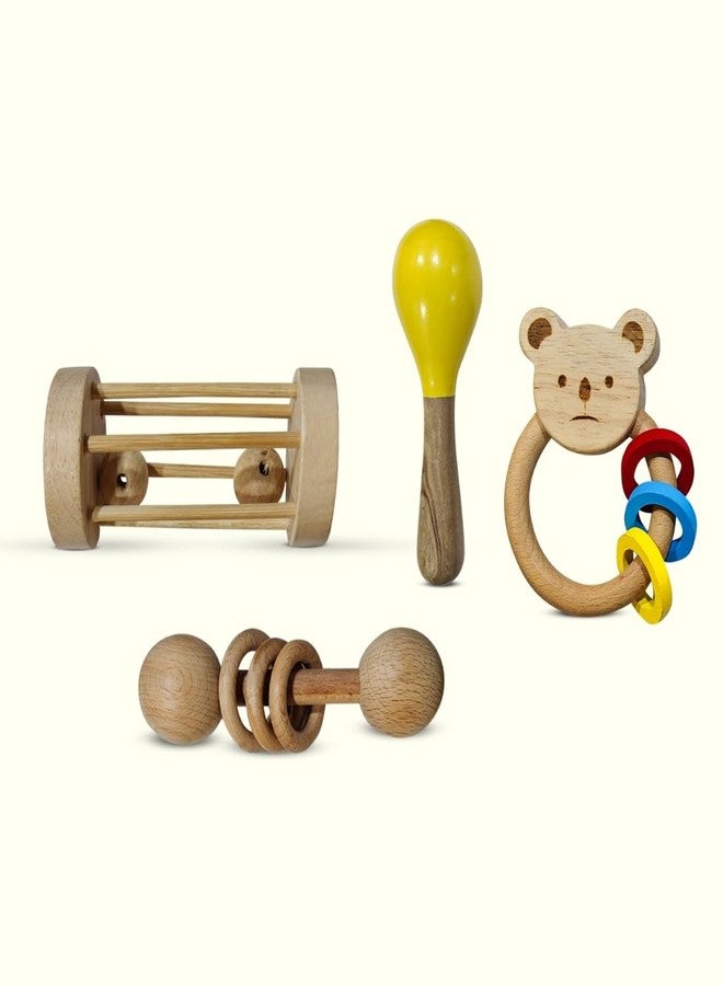 ZIKKU Wooden Rattle Toys Combo for Baby & Kids (6-36 Months) | Maracas, Egg Shaker and Others | Montessori Sensory Sound Toys | Non-Toxic Wooden Toys for Babies & Toddlers (Red) - Image 1