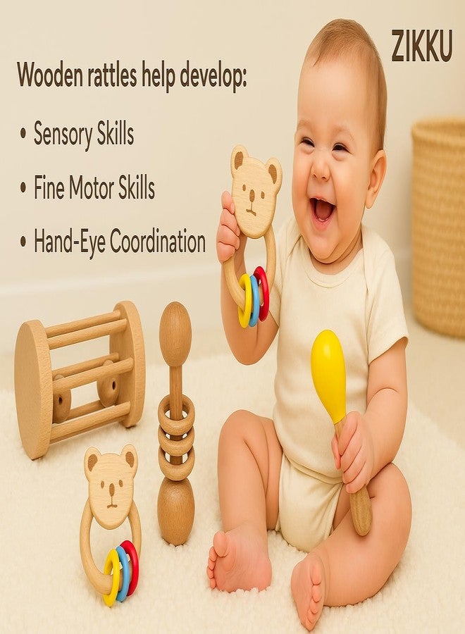 ZIKKU Wooden Rattle Toys Combo for Baby & Kids (6-36 Months) | Maracas, Egg Shaker and Others | Montessori Sensory Sound Toys | Non-Toxic Wooden Toys for Babies & Toddlers (Red) - Image 2