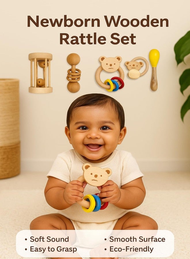 ZIKKU Wooden Rattle Toys Combo for Baby & Kids (6-36 Months) | Maracas, Egg Shaker and Others | Montessori Sensory Sound Toys | Non-Toxic Wooden Toys for Babies & Toddlers (Red) - Image 4
