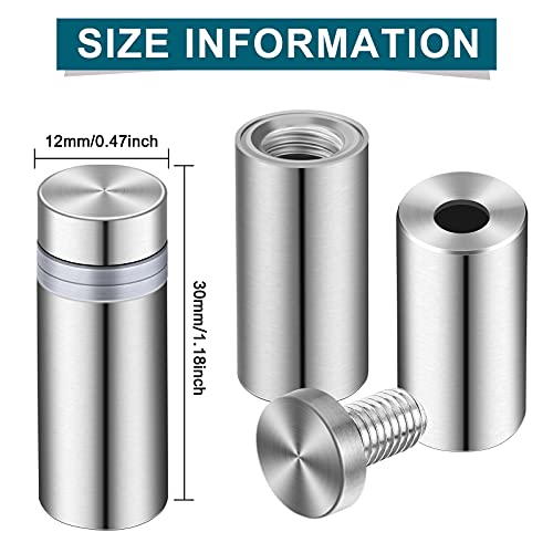 Pelopy 8 Pcs Sign Standoff Screws Advertising Screws Stainless Steel Wall Standoff Mounts Glass Acrylic Nail(0.47 x 1.18 Inch) - Image 3