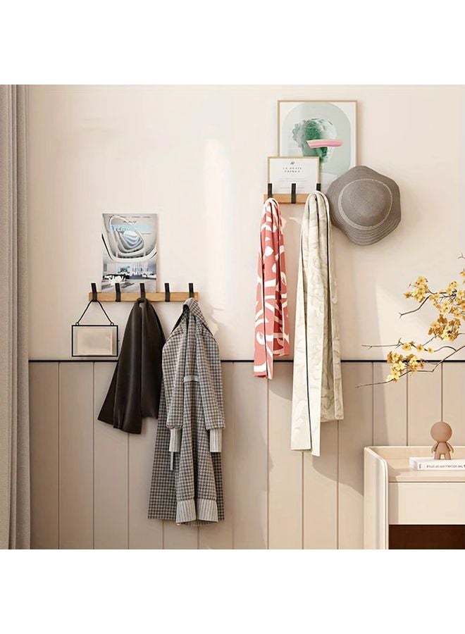 1pc Black Wooden Hanging Shelf Divider With 5 Dual Hooks Wall Mounted Storage Organizer - Image 4