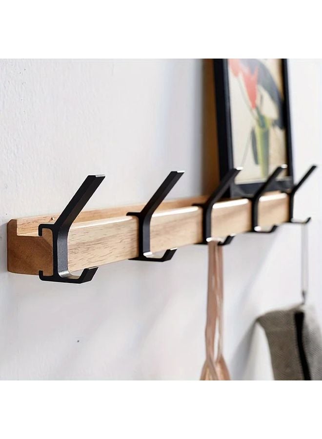 1pc Black Wooden Hanging Shelf Divider With 5 Dual Hooks Wall Mounted Storage Organizer - Image 2