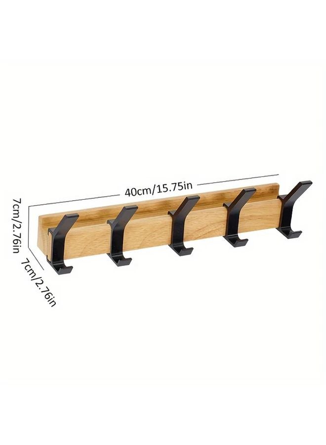 1pc Black Wooden Hanging Shelf Divider With 5 Dual Hooks Wall Mounted Storage Organizer - Image 3