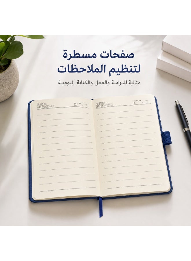 Blue A6 Hardcover Notebook – Small Ruled Notebook (9.5 x 15 cm) with Elastic Band, Pen Loop, and Bookmark Ribbon; Ideal for Pocket, Study, Work, and Travel. - Image 2