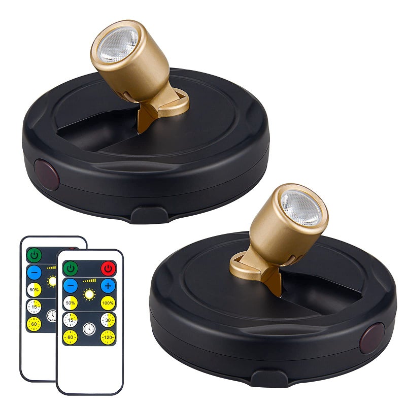 HAMVIDNE Wireless LED Spotlight Battery Powered Picture Lights Uplighting Indoor Puck Lights with Remote Stick Spot Light for Wall Art Display Dartboard Painting Artwork Accent ClosetGold - Image 1