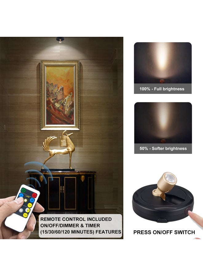 HAMVIDNE Wireless LED Spotlight Battery Powered Picture Lights Uplighting Indoor Puck Lights with Remote Stick Spot Light for Wall Art Display Dartboard Painting Artwork Accent ClosetGold - Image 2
