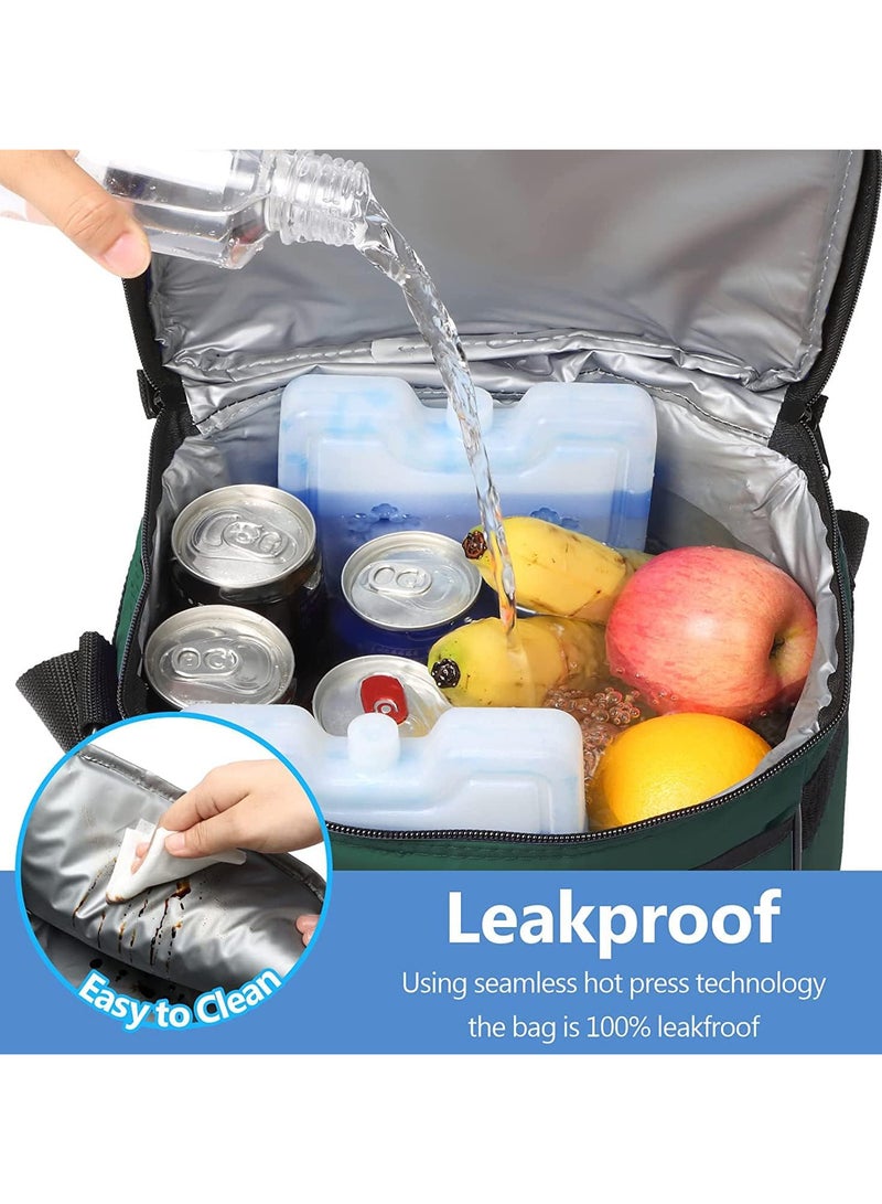 TOMSHOO Insulated Lunch Bag with Adjustable Shoulder Strap,8L Dual Zippers Wide Open Lunch Tote Bag,Leakproof Cooler & Warmer Thermal Lunch Bags - for Office Camping Hiking School Picnic Beach (Green)  - Image 2