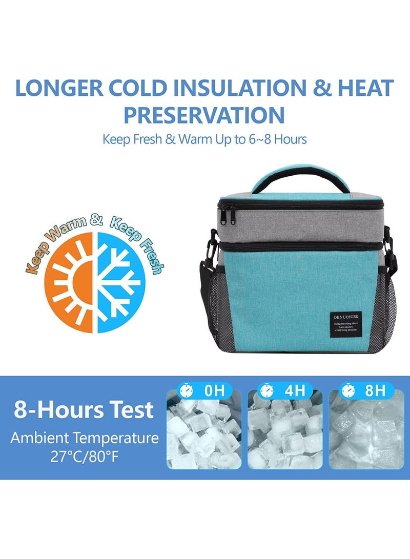 TOMSHOO Insulated Lunch Bag with Adjustable Shoulder Strap,8L Dual Zippers Wide Open Lunch Tote Bag,Leakproof Cooler & Warmer Thermal Lunch Bags - for Office Camping Hiking School Picnic Beach (Green)  - Image 3