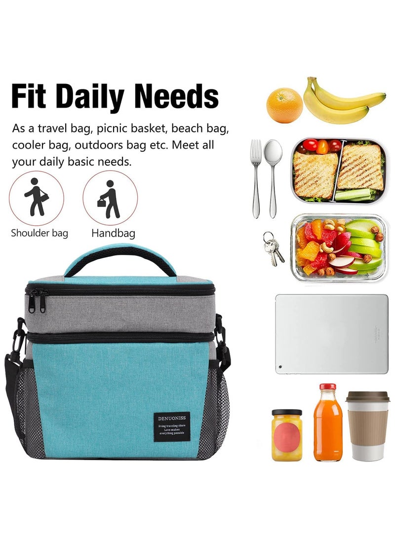 TOMSHOO Insulated Lunch Bag with Adjustable Shoulder Strap,8L Dual Zippers Wide Open Lunch Tote Bag,Leakproof Cooler & Warmer Thermal Lunch Bags - for Office Camping Hiking School Picnic Beach (Green)  - Image 5