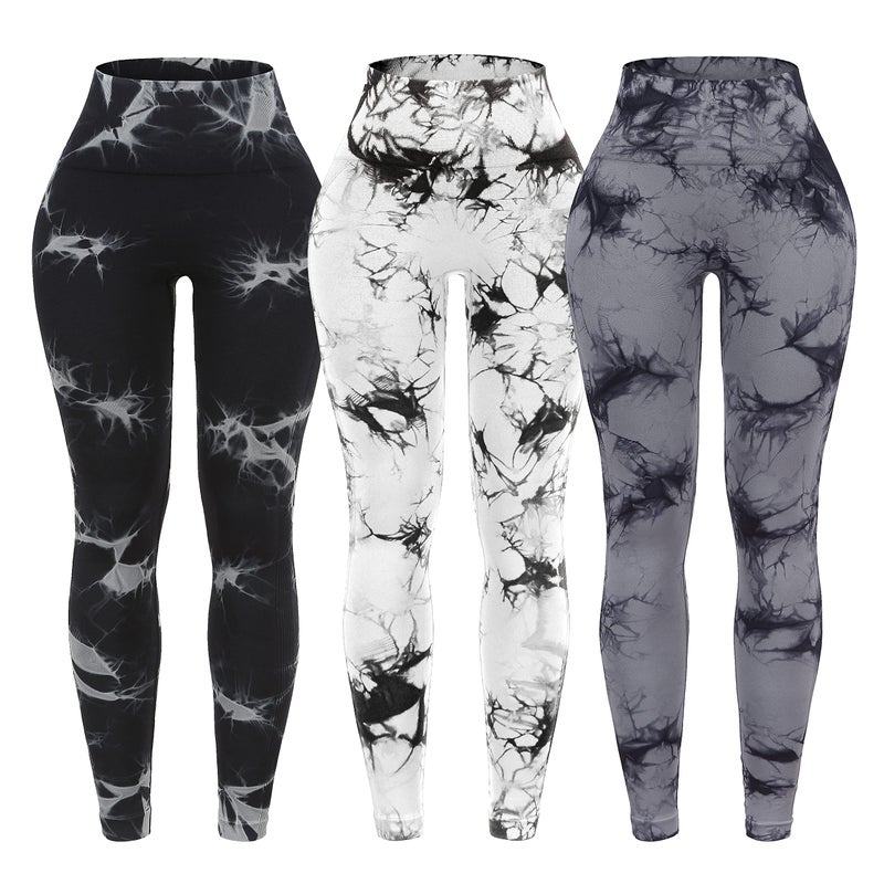 OVESPORT 3 Pack Tie Dye Seamless High Waisted Workout Leggings for Women Scrunch Butt Lifting Yoga Gym Athletic Pants