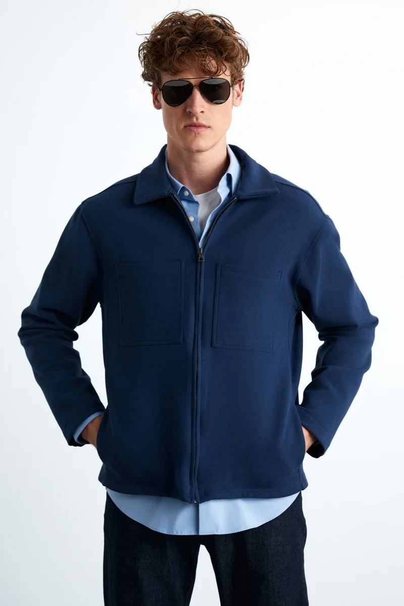 GRIMELANGE Calpe Men's 100% Cotton Navy Blue Jacket
