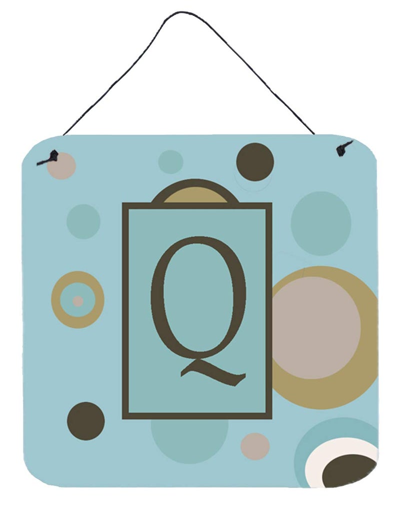 Caroline's Treasures CJ1013-QDS66 Letter Q Initial Monogram - Blue Dots Wall or Door Hanging Prints Aluminum Metal Sign Kitchen Wall Bar Bathroom Plaque Home Decor  6x6  Multicolor