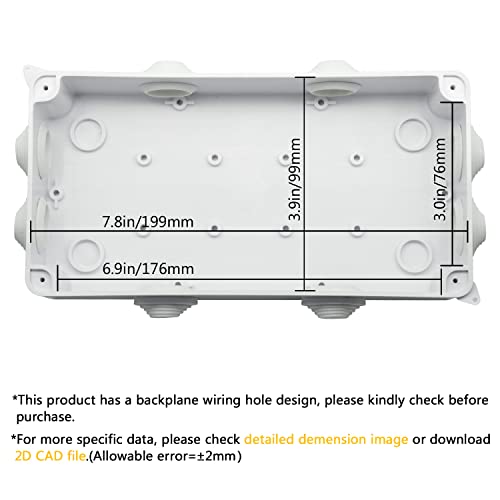 LeMotech ABS Plastic Dustproof Waterproof IP65 Junction Box Universal Electrical Project Enclosure White 7.9 x 3.9 x 2.8 inch (200 x 100 x 70 mm) - Image 3
