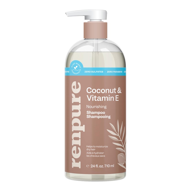 Renpure Plant Based Coconut and Vitamin E Moisturize and Replenish Shampoo - Ideal for Lifeless Hair - Leaves Hair Silky and Smooth - Rids Hair of Grime - Recyclable, Pump Bottle Design - 24 fl oz - Image 1