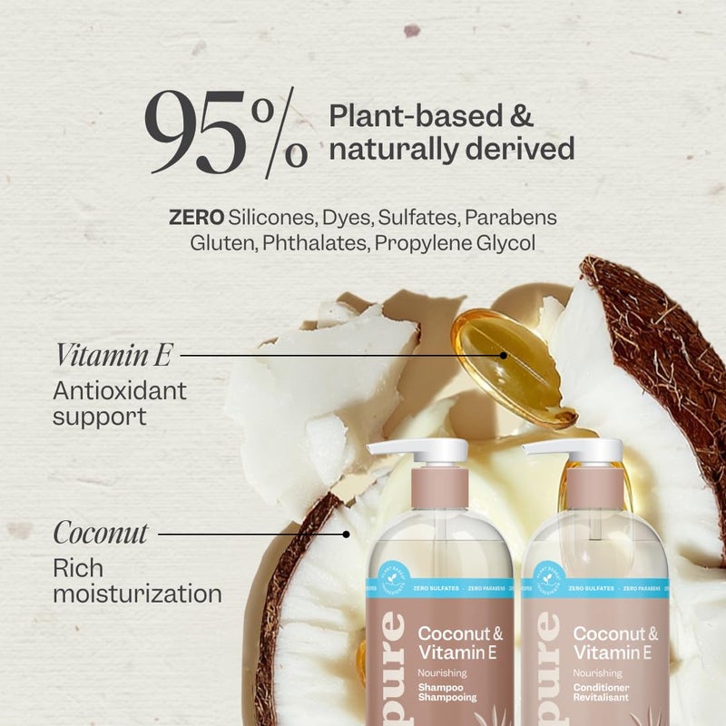 Renpure Plant Based Coconut and Vitamin E Moisturize and Replenish Shampoo - Ideal for Lifeless Hair - Leaves Hair Silky and Smooth - Rids Hair of Grime - Recyclable, Pump Bottle Design - 24 fl oz - Image 2