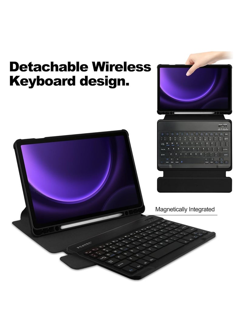 Generic - Keyboard Case Compatible with Samsung Galaxy Tab S9 FE Plus 2023 12.4 inch Rotating Stand Smart Tablet Cover Detachable Wireless Tab S9 FE+ Keyboard Case with Pen Holder - Image 1