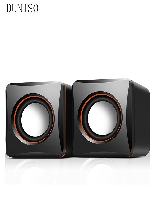 DUNISO 2-Piece USB Two Core Bass Unit Mini Speaker,Portable Speaker Set With Subwoofer,For Laptop/Desktop Computer,Black - Image 1