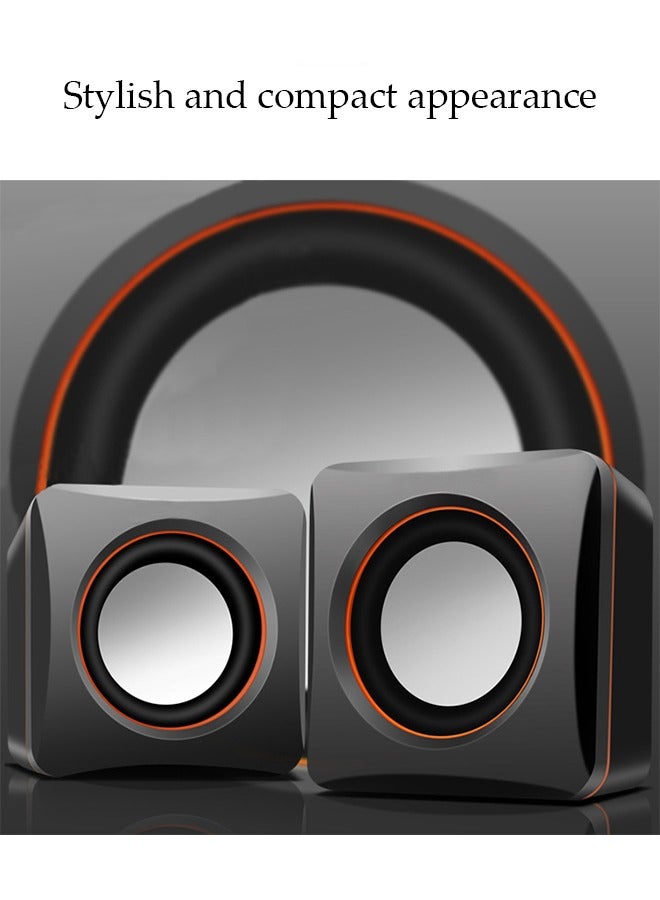 DUNISO 2-Piece USB Two Core Bass Unit Mini Speaker,Portable Speaker Set With Subwoofer,For Laptop/Desktop Computer,Black - Image 3