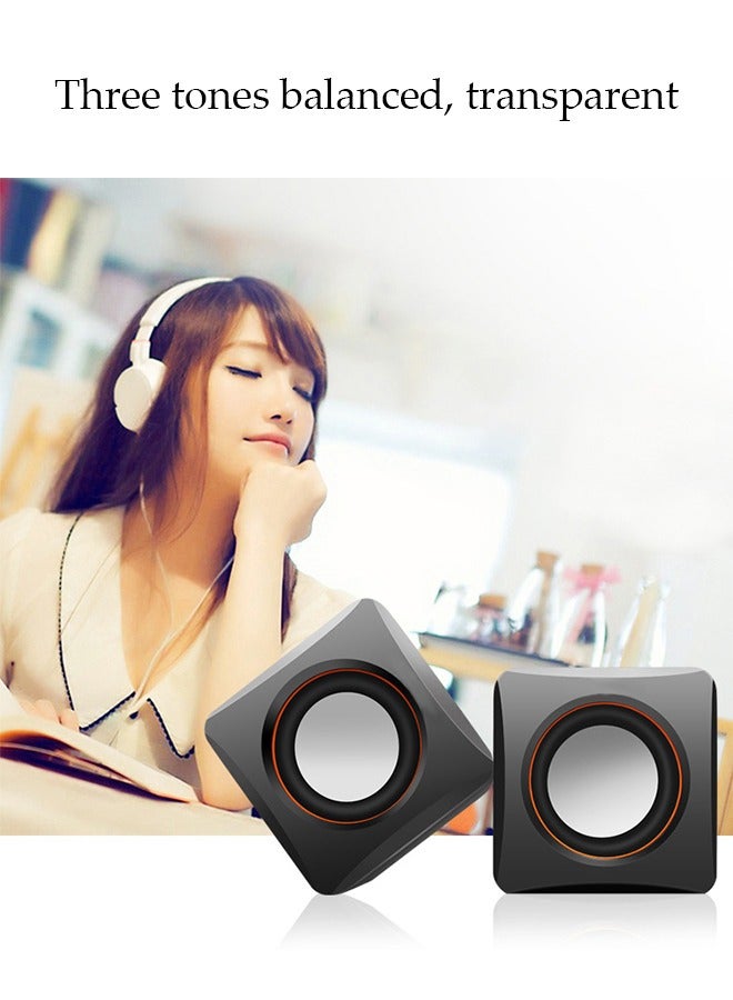 DUNISO 2-Piece USB Two Core Bass Unit Mini Speaker,Portable Speaker Set With Subwoofer,For Laptop/Desktop Computer,Black - Image 4