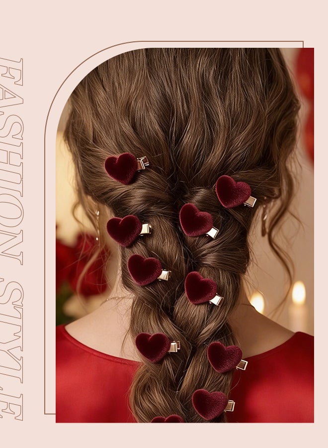 roaiss 20 Pcs Elegant Hair Clips Sweet Heart Flocking Hair Claw Clips Red Velvet Small Bow Hair Clips Front Bangs and Side Hair Clips, Vintage Elegant Hair Accessories - Image 4