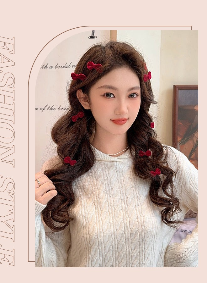 roaiss 20 Pcs Elegant Hair Clips Sweet Heart Flocking Hair Claw Clips Red Velvet Small Bow Hair Clips Front Bangs and Side Hair Clips, Vintage Elegant Hair Accessories - Image 3