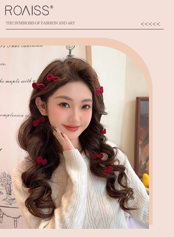 roaiss 20 Pcs Elegant Hair Clips Sweet Heart Flocking Hair Claw Clips Red Velvet Small Bow Hair Clips Front Bangs and Side Hair Clips, Vintage Elegant Hair Accessories - Image 2