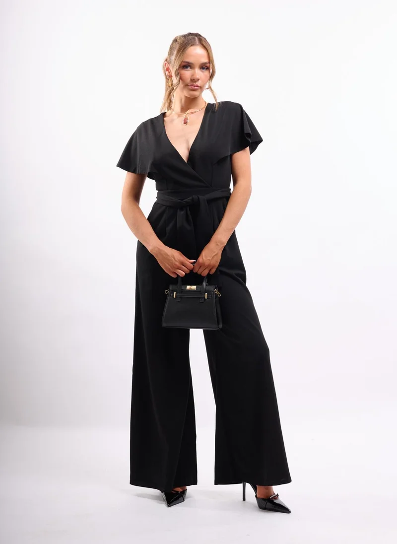 Faia Black Chloe Cape Jumpsuit in Black for Women | Best Price UAE