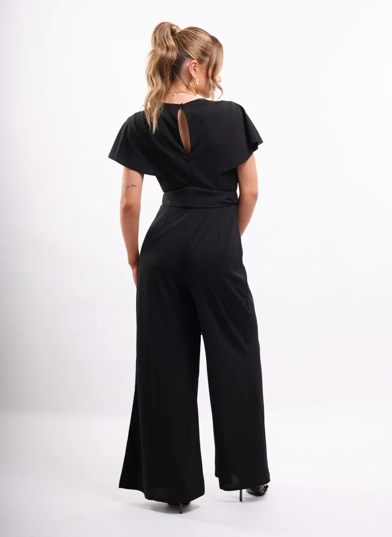 Faia Black Chloe Cape Jumpsuit in Black for Women | Best Price UAE