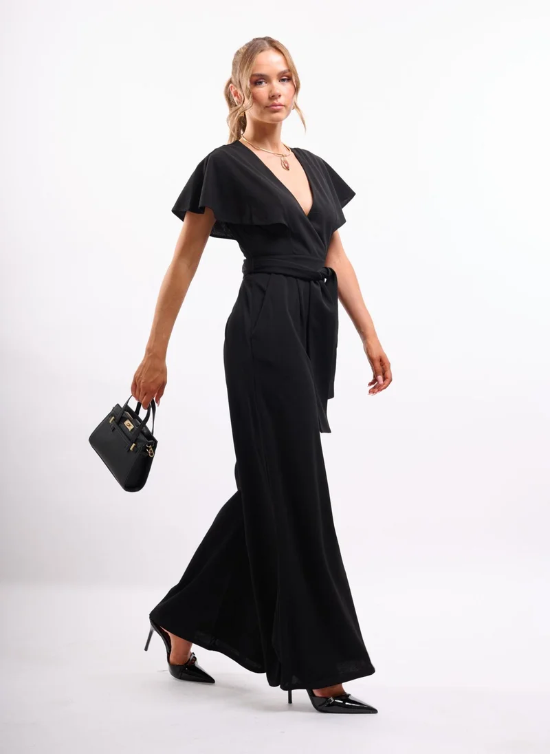 Faia Black Chloe Cape Jumpsuit in Black for Women | Best Price UAE