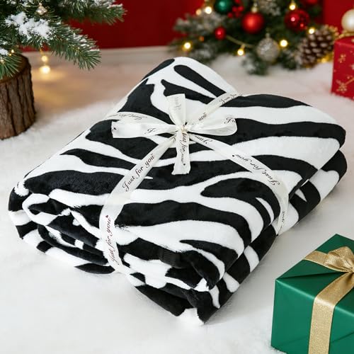 PU MEI Fuzzy Flannel Throw Blanket for Sofa, Couch, Bed, Black and White Zebra Print Blanket Animal - Lightweight Double Sided Cozy Super Soft Blankets, 50" x 60" inches - Image 5