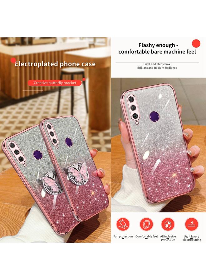 اس-توب جراب لهاتف Huawei Y6p، جراب هاتف TPU بحامل على شكل فراشة لامع متدرج اللون - Image 3