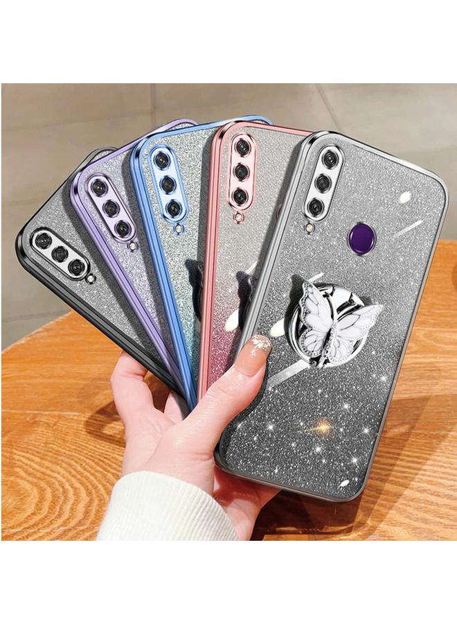 اس-توب جراب لهاتف Huawei Y6p، جراب هاتف TPU بحامل على شكل فراشة لامع متدرج اللون - Image 2