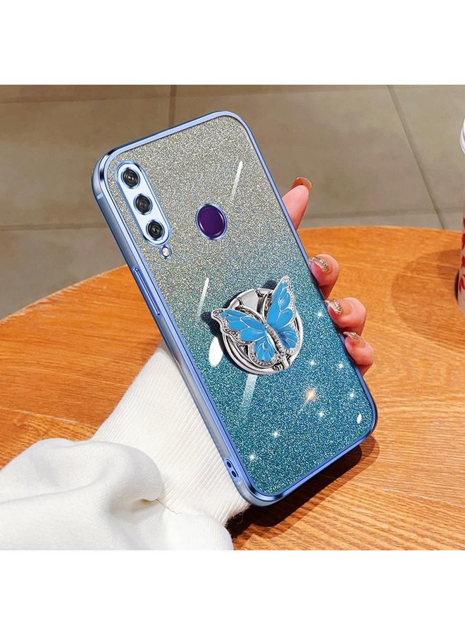 اس-توب جراب لهاتف Huawei Y6p، جراب هاتف TPU بحامل على شكل فراشة لامع متدرج اللون - Image 1