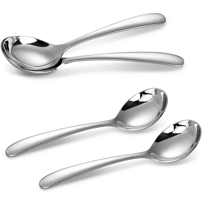 KEAWELL Premium 73 Inches Soup Spoons with Hook Handle Set of 4 1810 Stainless Steel Deep Bowl Perfect for Ramen Pho Miso Dumplings Noodles Wonton Dishwasher Safe RoundHandle