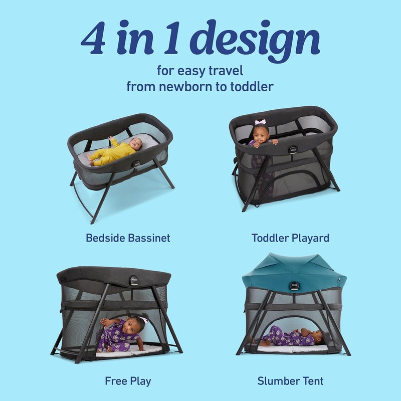 GRACO غراكو لايت ترافيلر 4 في 1 بلايارد مع 4 أوضاع سرير بجانب السرير، بلاي بن للأطفال، وضع اللعب الحر وخيمة النوم، بلايارد خفيف الوزن محمول مع مظلة وحقيبة حمل - Image 2